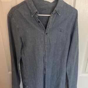 All Saints Men's Casual Gray Button Down Shirt